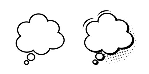 A set of speech bubbles in the shape of a cloud or elements of cartoon design, comics, highlighted on a white background. Vintage pop art style design. Vector EPS 10.