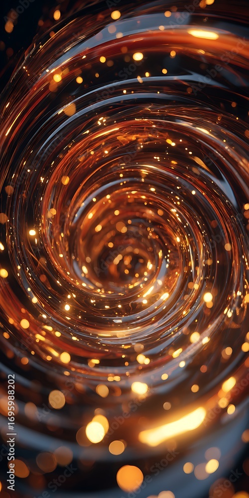 Poster abstract spiral of light particles, creating a mesmerizing and dynamic visual effect with a sense of