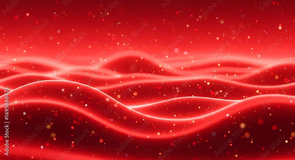Poster radiant red waves with sparkling particles festive abstract background