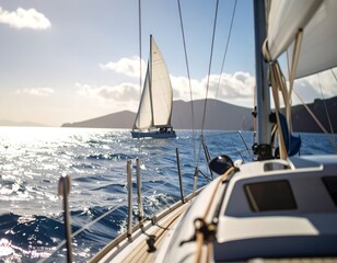 Obraz premium Sailing yacht on a sunny ocean