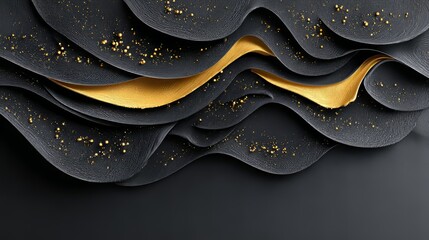 Obraz premium Luxurious Dark Background Unveils a Gleaming Golden Core Beneath Flowing Waves of Style