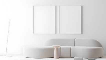 Minimalist interior design with blank frames modern living room photography bright space wide angle conceptual art