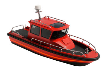 High-speed fire rescue vessel with enclosed cabin and radar mast