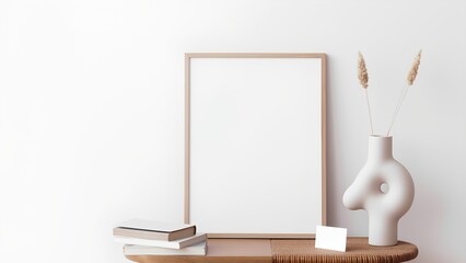 Stylish blank frame decor on modern table minimalist interior design home environment contemporary viewpoint