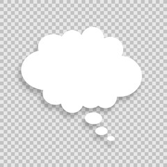 A speech bubble with a shadow on a transparent background. A chat window for commenting on messages and comics. A white, cartoon-like flat cloud. Vector EPS 10.