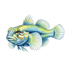 Obraz premium Blenny fish, watercolor, white background