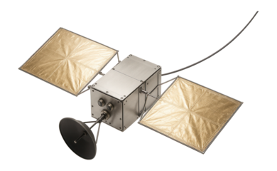 Tethered satellite with solar sails and data transmission equipment