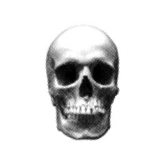 Human skull with halftone dotted effect,trendy collage effect