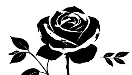 Elegant black and white rose silhouettes; vector graphics for design, art, rose illustration