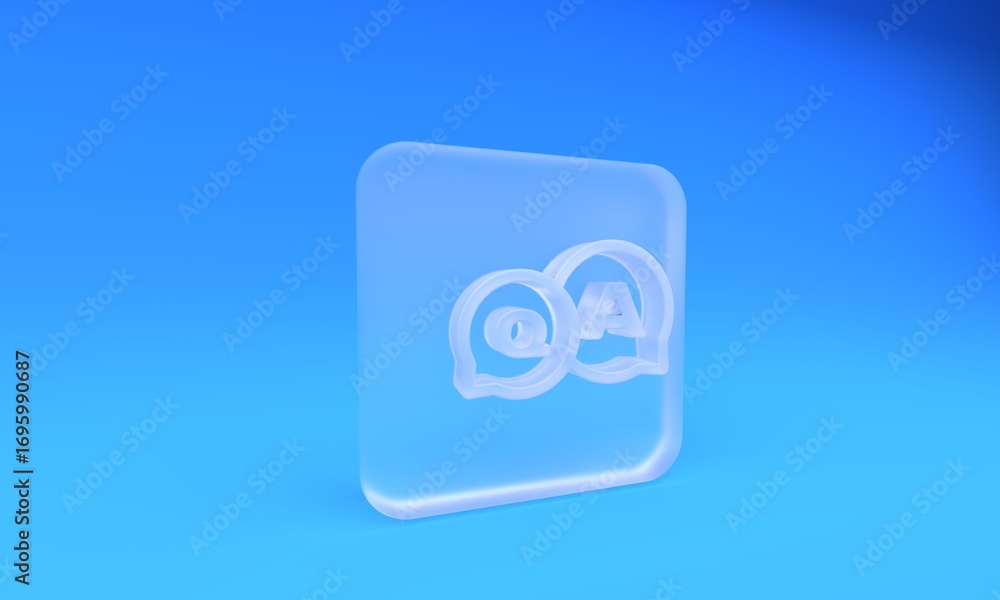 Poster frosted glass speech bubbles with question and answer icon isolated on blue background. q and a symb