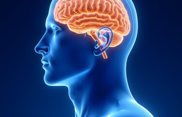 Obraz premium Glowing Brain in Silhouette: Side Profile Visualization