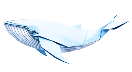 serene origami whale 3d model of graceful ocean giant, isolated on transparent background