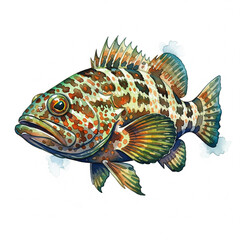 Naklejka premium Grouper fish, watercolor, white background