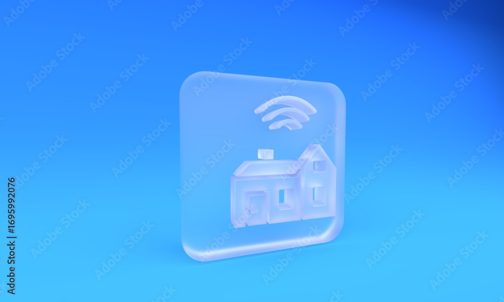 Aufkleber frosted glass smart home with wireless icon isolated on blue background. remote control. internet of