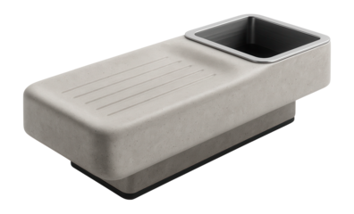 Concrete bus stop seating with integrated planter box on one side