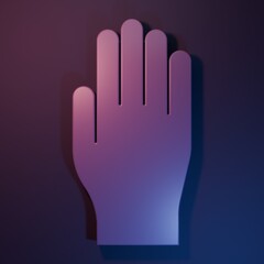 Purple Medical rubber gloves icon isolated on purple-blue background. Protective rubber gloves. Minimalism concept. 3D render illustration