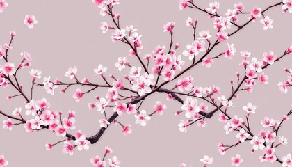 Fototapeta premium Elegant blossom tree branch pattern in muted tones, seamless repeat for textile, wallpaper, seamless, minimalist