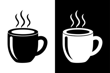 Black and White Hot Tea Mug Icon | Simple Beverage Graphic.