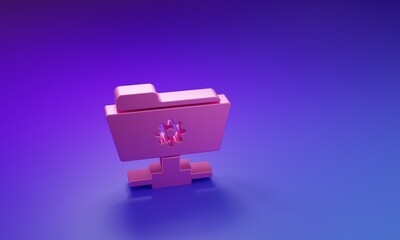 Pink FTP settings folder icon isolated on purple-blue background. Software update, transfer protocol, router, teamwork tool management, copy process. Minimalism concept. 3D render illustration