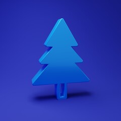 Blue Christmas tree icon isolated on blue background. Merry Christmas and Happy New Year. Minimalism concept. 3D render illustration