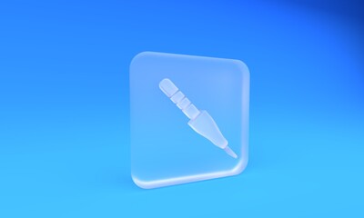 Frosted glass Audio jack icon isolated on blue background. Audio cable for connection sound equipment. Plug wire. Musical instrument. Square frosted glass button. 3D render illustration