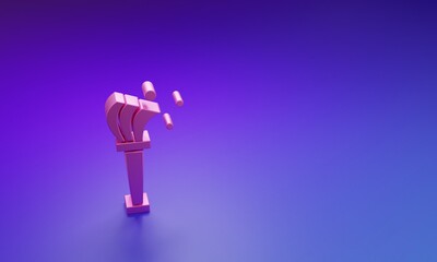 Pink Aspergillum icon isolated on purple-blue background. Minimalism concept. 3D render illustration