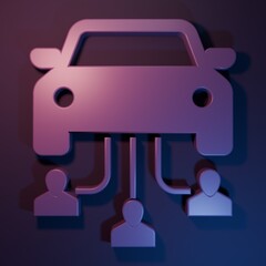 Purple Car sharing with group of people icon isolated on purple-blue background. Carsharing sign. Transport renting service concept. Minimalism concept. 3D render illustration