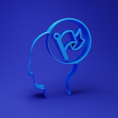 Blue Hand holding flag icon isolated on blue background. Victory, winning and conquer adversity concept. Minimalism concept. 3D render illustration