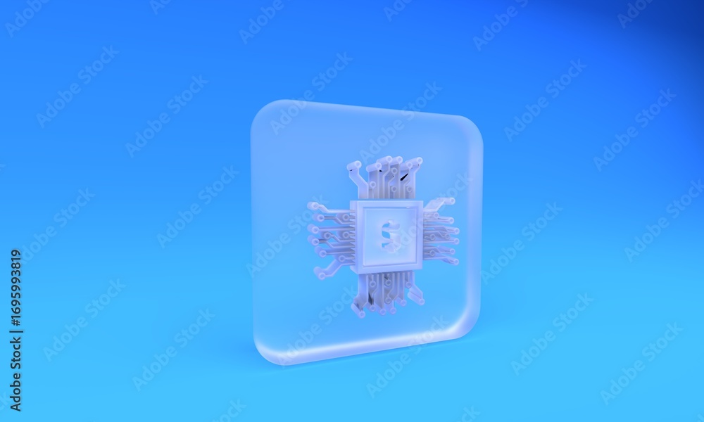 Aufkleber frosted glass processor chip with dollar icon on blue background. cpu, central processing unit, micr