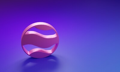 Pink Planet icon isolated on purple-blue background. Minimalism concept. 3D render illustration