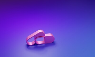 Pink Medicine pill or tablet icon isolated on purple-blue background. Capsule pill and drug sign. Pharmacy design. Minimalism concept. 3D render illustration