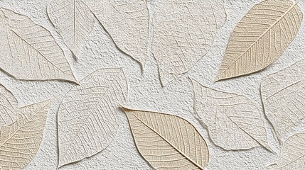 Neutral Beige Leaf Pattern on Textured White Background for Nature and Art Decoration