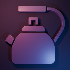 Purple Kettle with handle icon isolated on purple-blue background. Teapot icon. Minimalism concept. 3D render illustration