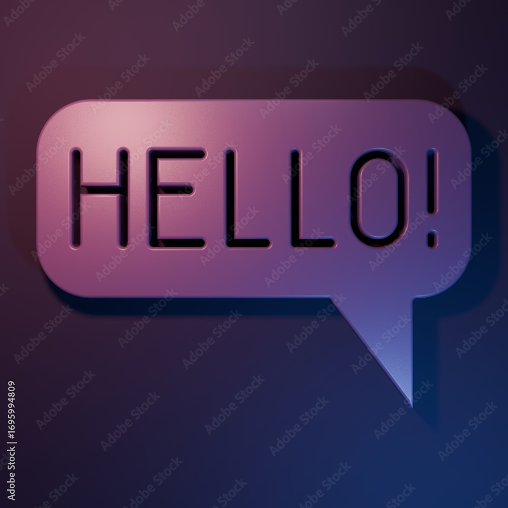 Poster purple hello in different languages icon isolated on purple-blue background. speech bubbles. minimal