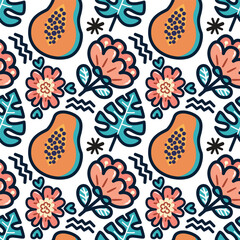 Hand drawn fruit and floral pattern design
