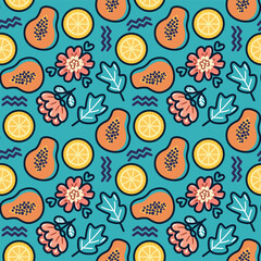 Hand drawn fruit and floral pattern design
