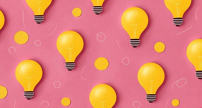 Pattern of yellow light bulbs on a pink background