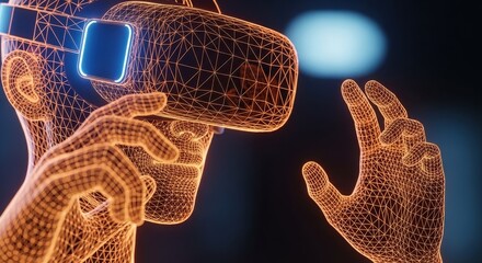 VR Metaverse Experience: Futuristic 3D Render of Hands Interacting in Virtual Reality