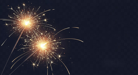 Sparklers shining in dark night with glowing sparks and festive atmosphere  