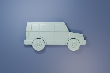 Grey Off road car icon isolated on purple-blue background. Minimalism concept. 3D render illustration