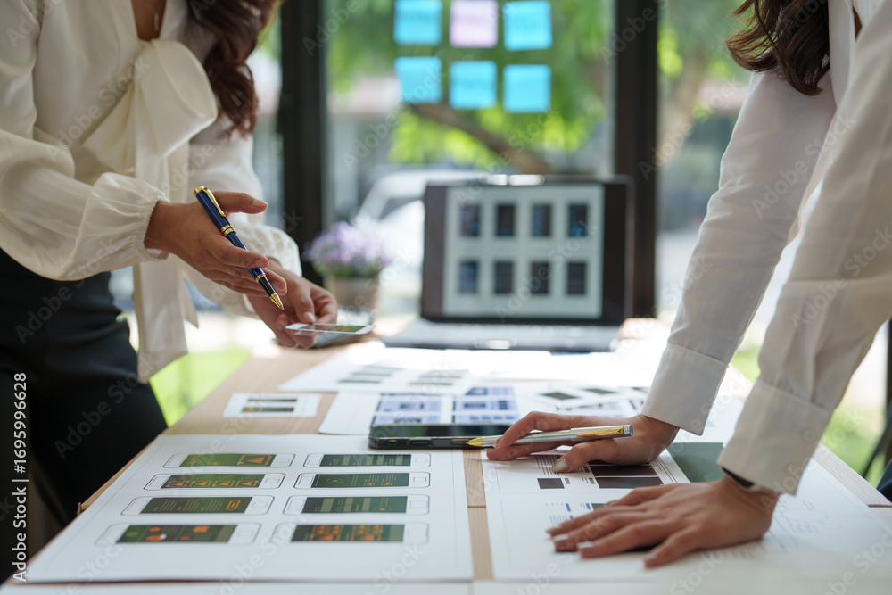 Poster ux designers working on mobile app interface design