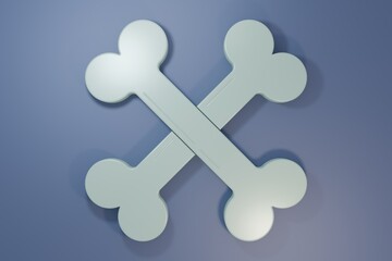 Obraz premium Grey Crossed bones icon isolated on purple-blue background. Pets food symbol. Happy Halloween party. Minimalism concept. 3D render illustration