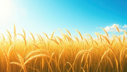 Golden wheat field under bright blue sky during daytime