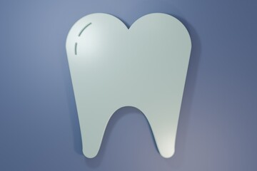 Grey Tooth icon isolated on purple-blue background. Tooth symbol for dentistry clinic or dentist medical center and toothpaste package. Minimalism concept. 3D render illustration