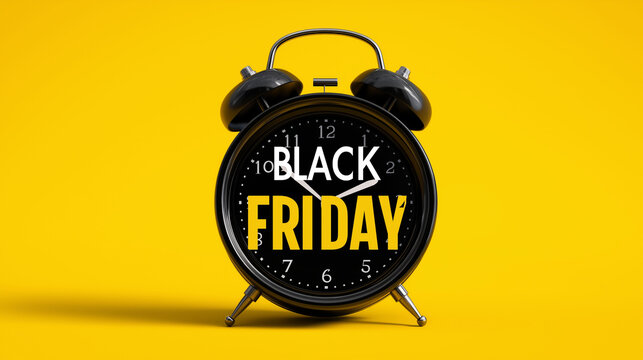 Countdown to Savings: An eye-level shot of a retro alarm clock with Black Friday emblazoned on its face, highlighting anticipation of special deals.