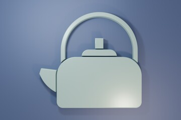 Grey Kettle with handle icon isolated on purple-blue background. Teapot icon. Minimalism concept. 3D render illustration