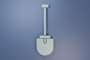 Grey Shovel icon isolated on purple-blue background. Gardening tool. Tool for horticulture, agriculture, farming. Minimalism concept. 3D render illustration