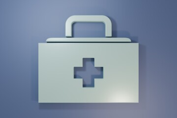 Grey First aid kit icon isolated on purple-blue background. Medical box with cross. Medical equipment for emergency. Healthcare concept. Minimalism concept. 3D render illustration