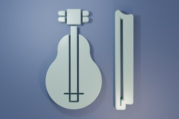Grey Violin icon isolated on purple-blue background. Musical instrument. Minimalism concept. 3D render illustration