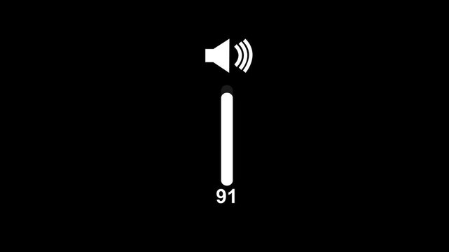 Modern volume slider animation on black background. Sound Control Panel volume setting animation 0 to 100. 4k video